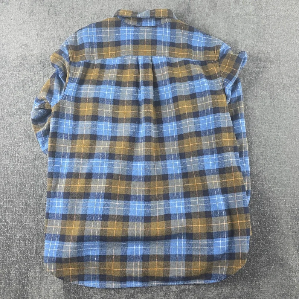 North Face Plaid Flannel Shirt Mens Medium Blue Hiking Camping Dual Pocket M